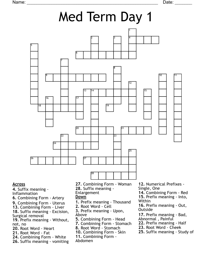 Med Term Day 1 Crossword WordMint