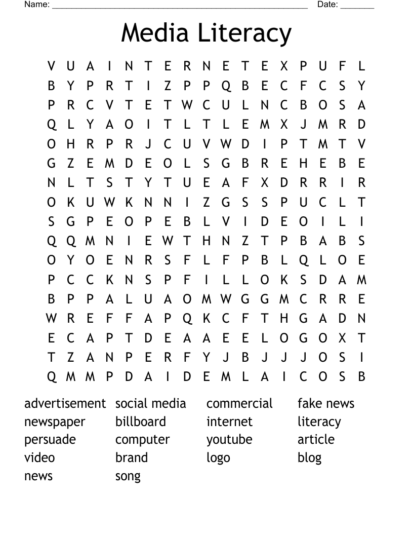 Media Literacy Word Search WordMint