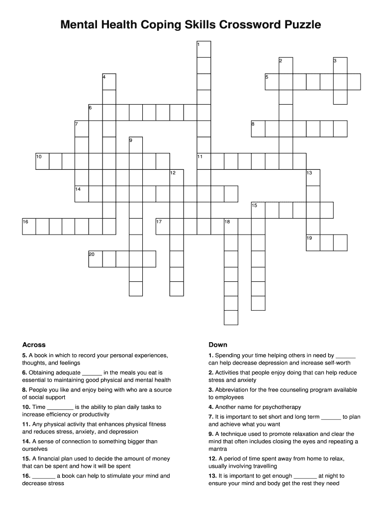 Mental Health Coping Skills Crossword Puzzle Answer Key Fill Out Sign Online DocHub