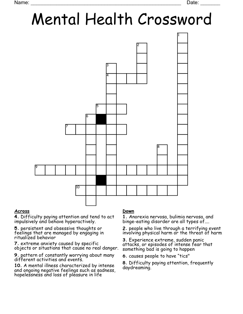 Mental Health Crossword WordMint