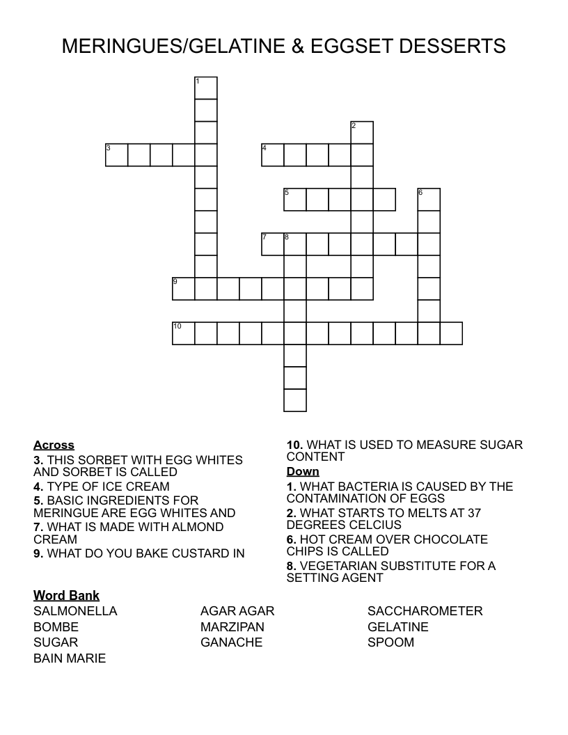 MERINGUES GELATINE EGGSET DESSERTS Crossword WordMint MERINGUES GELATINE EGGSET DESSERTS Crossword WordMint