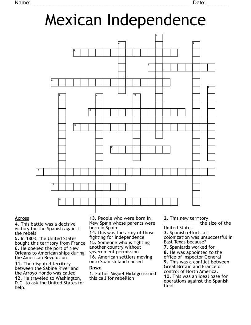 Mexican Independence Crossword WordMint Mexican Independence Crossword WordMint