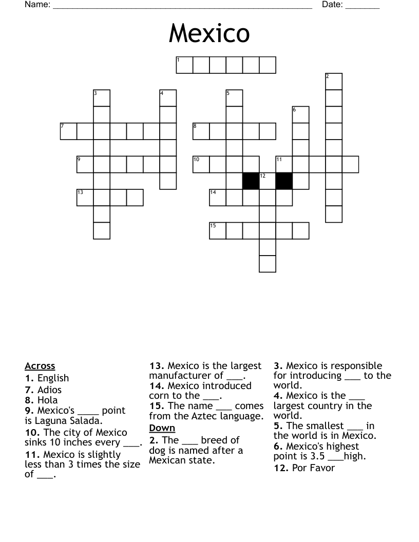 Mexico Crossword WordMint