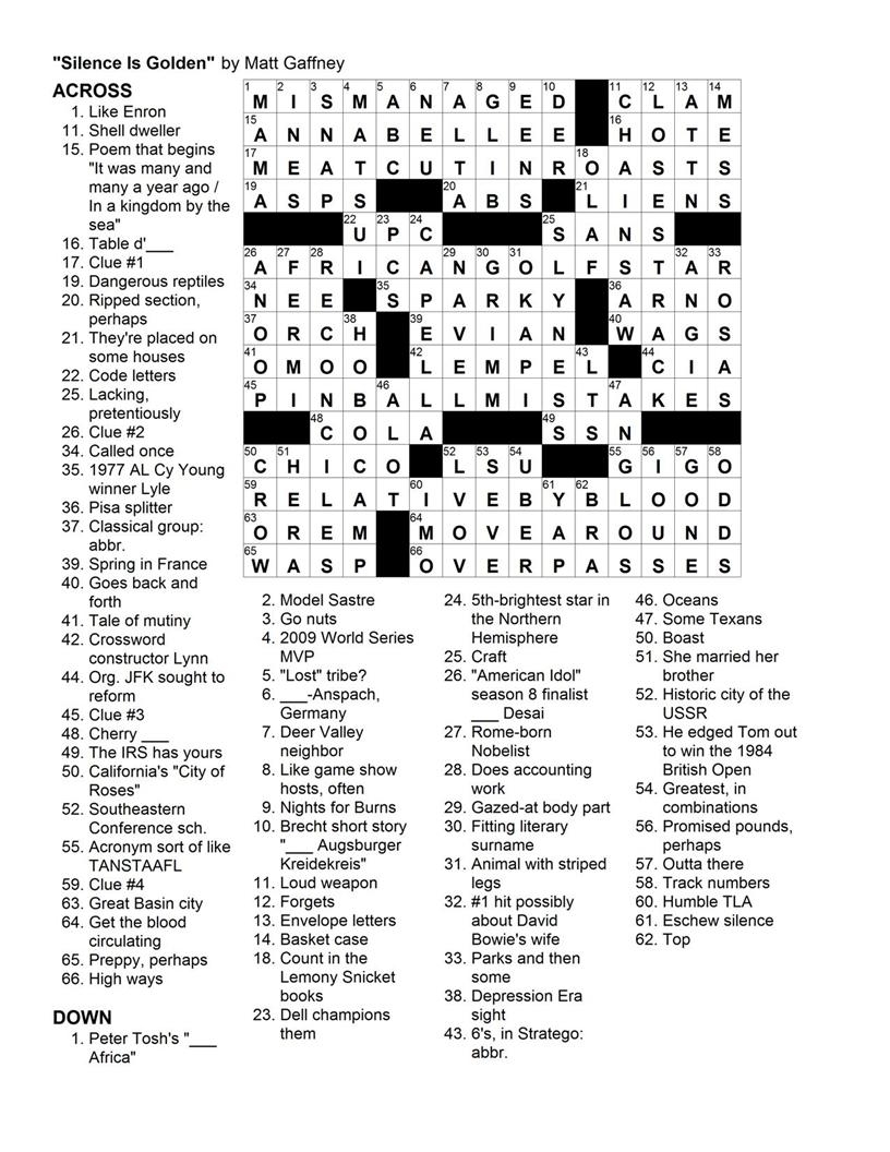 MGWCC 096 Friday April 2nd 2010 Warm Up Puzzle Matt Gaffney s Weekly Crossword Contest