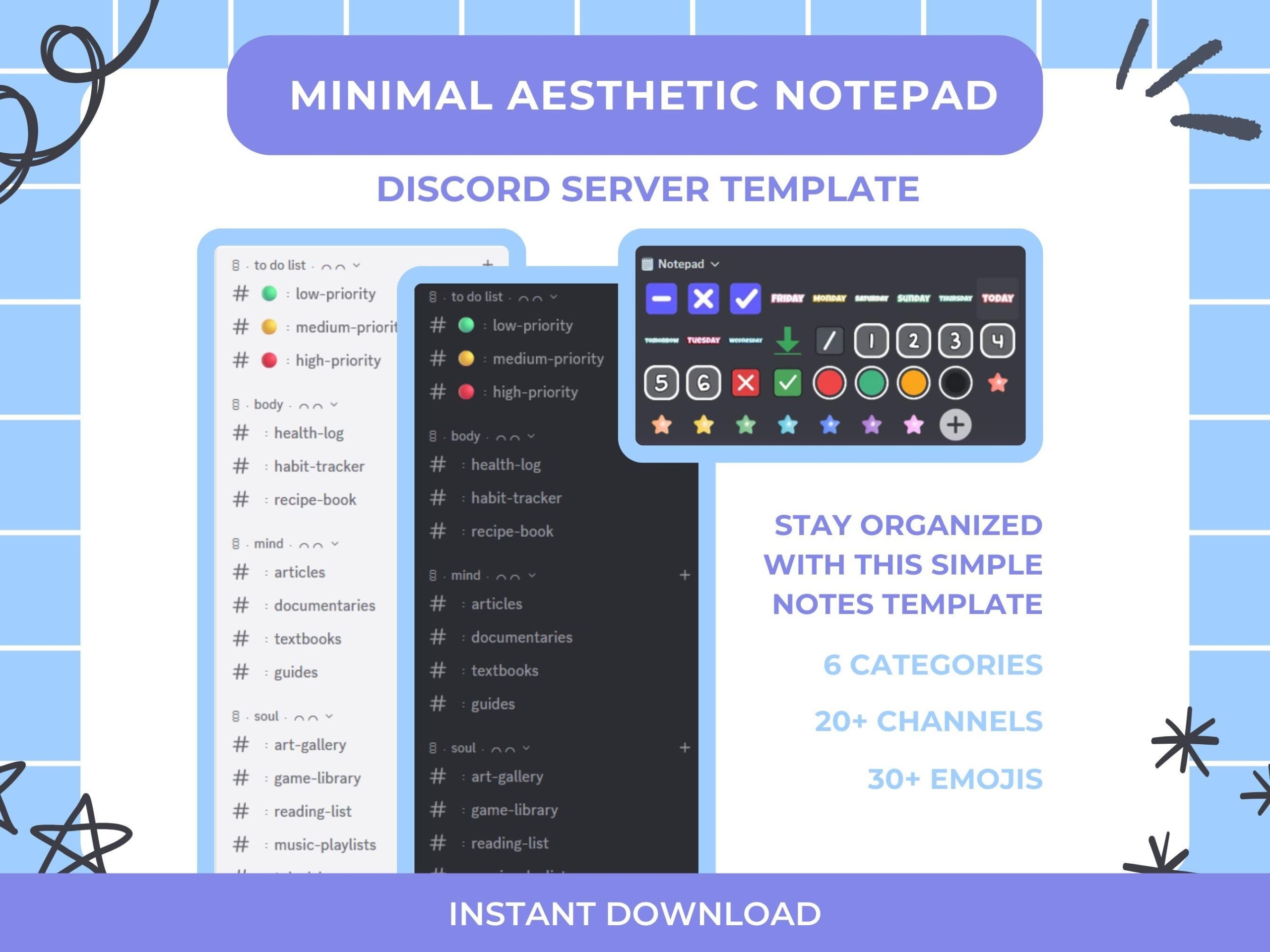 Minimalist Discord Notepad Template Digital Planner With Emojis digital Download Etsy