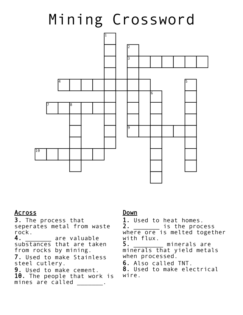 Mining Crossword WordMint