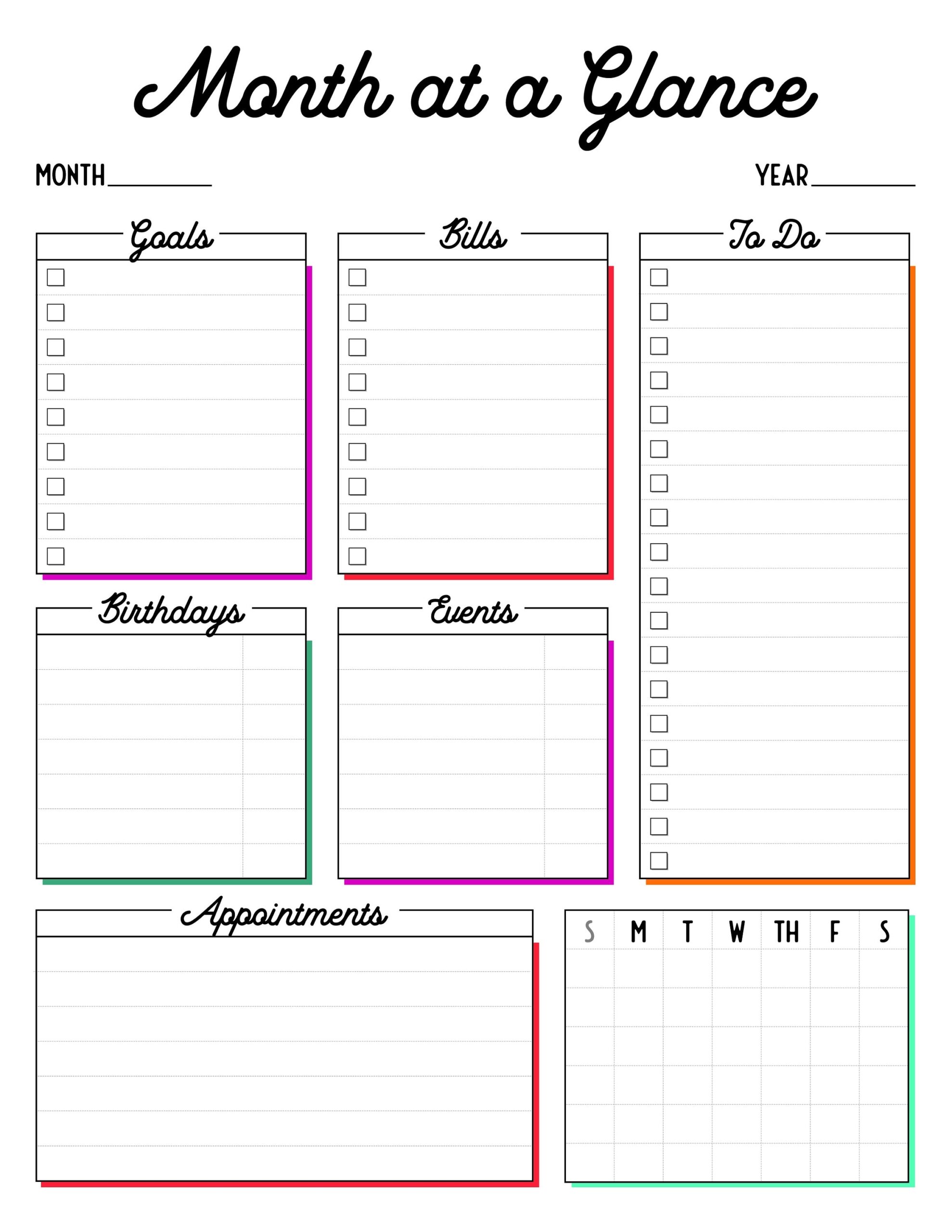 Month At A Glance Day At A Glance Printable Planner Pages Daily Schedule Daily To Do List Monthly Overview PDF Instant Download Etsy