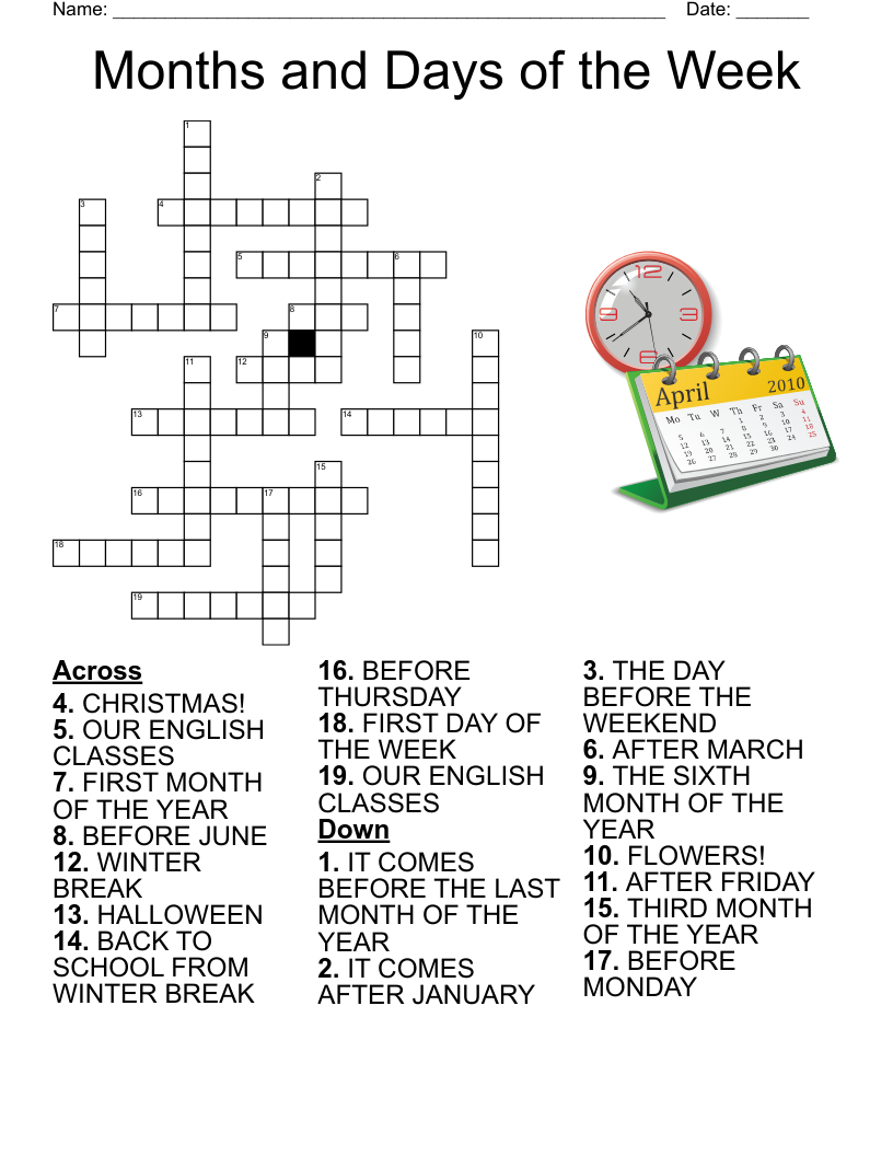 Months Of The Year Crossword WordMint Months Of The Year Crossword WordMint