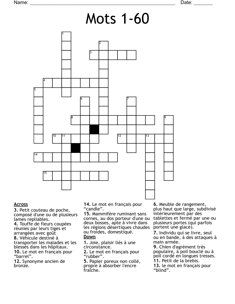 Mots 1 60 Crossword WordMint
