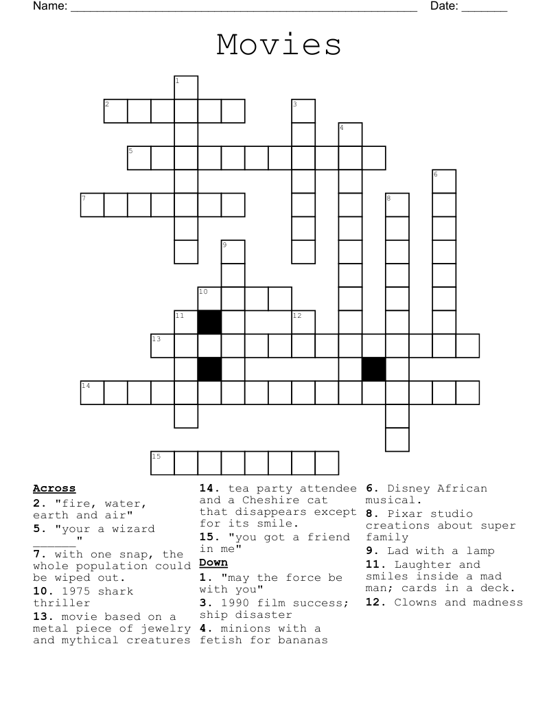 Movies Crossword WordMint