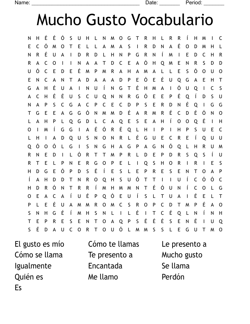 Mucho Gusto Vocabulario Word Search WordMint