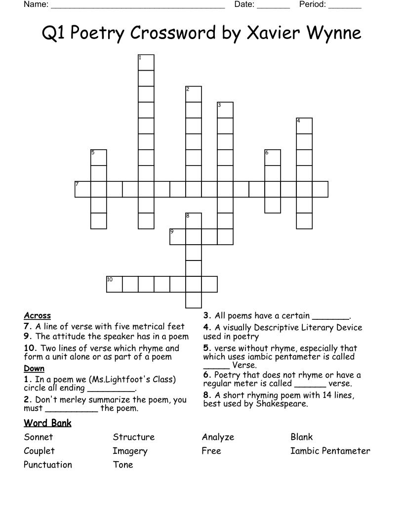 Muse Of Poetry Crossword