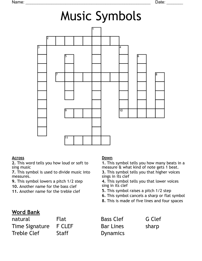 Music Symbols Crossword WordMint