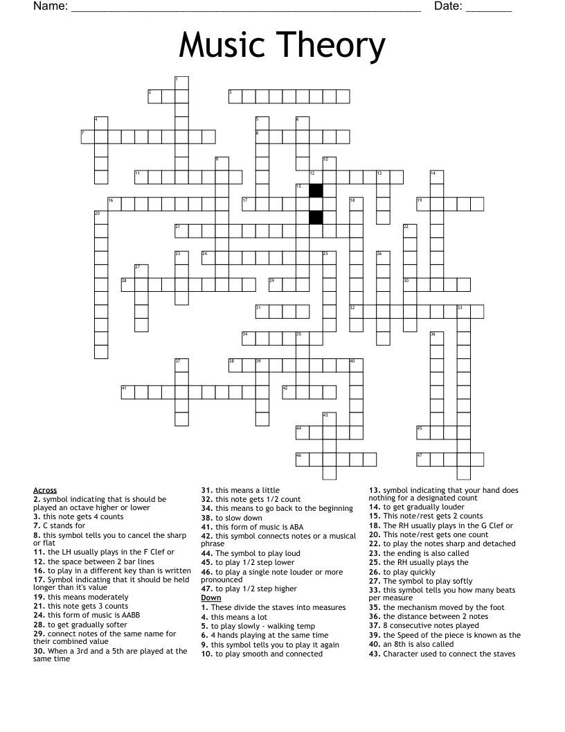 Music Theory Crossword WordMint
