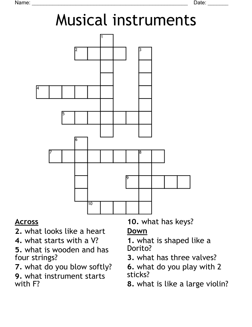 Musical Instruments Crossword WordMint