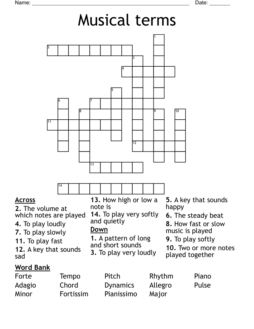 Musical Terms Crossword WordMint