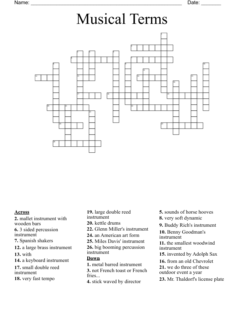 Musical Terms Crossword WordMint