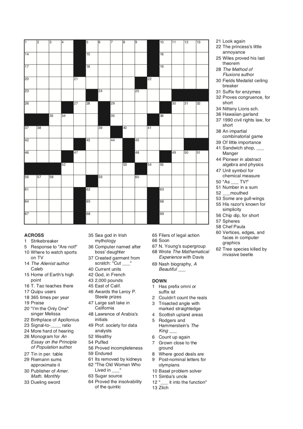 My First Crossword Puzzle David Richeson Division By Zero