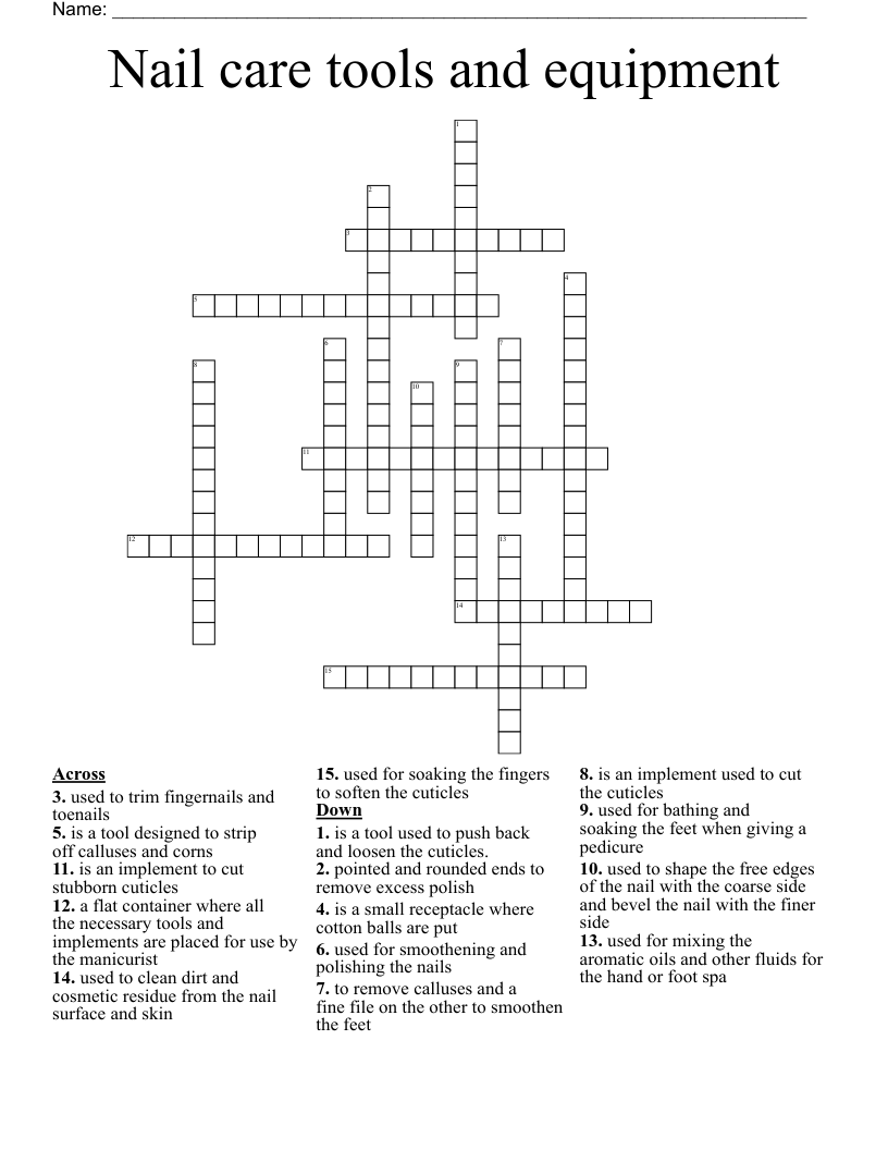 Nail Care Tools And Equipment Crossword WordMint