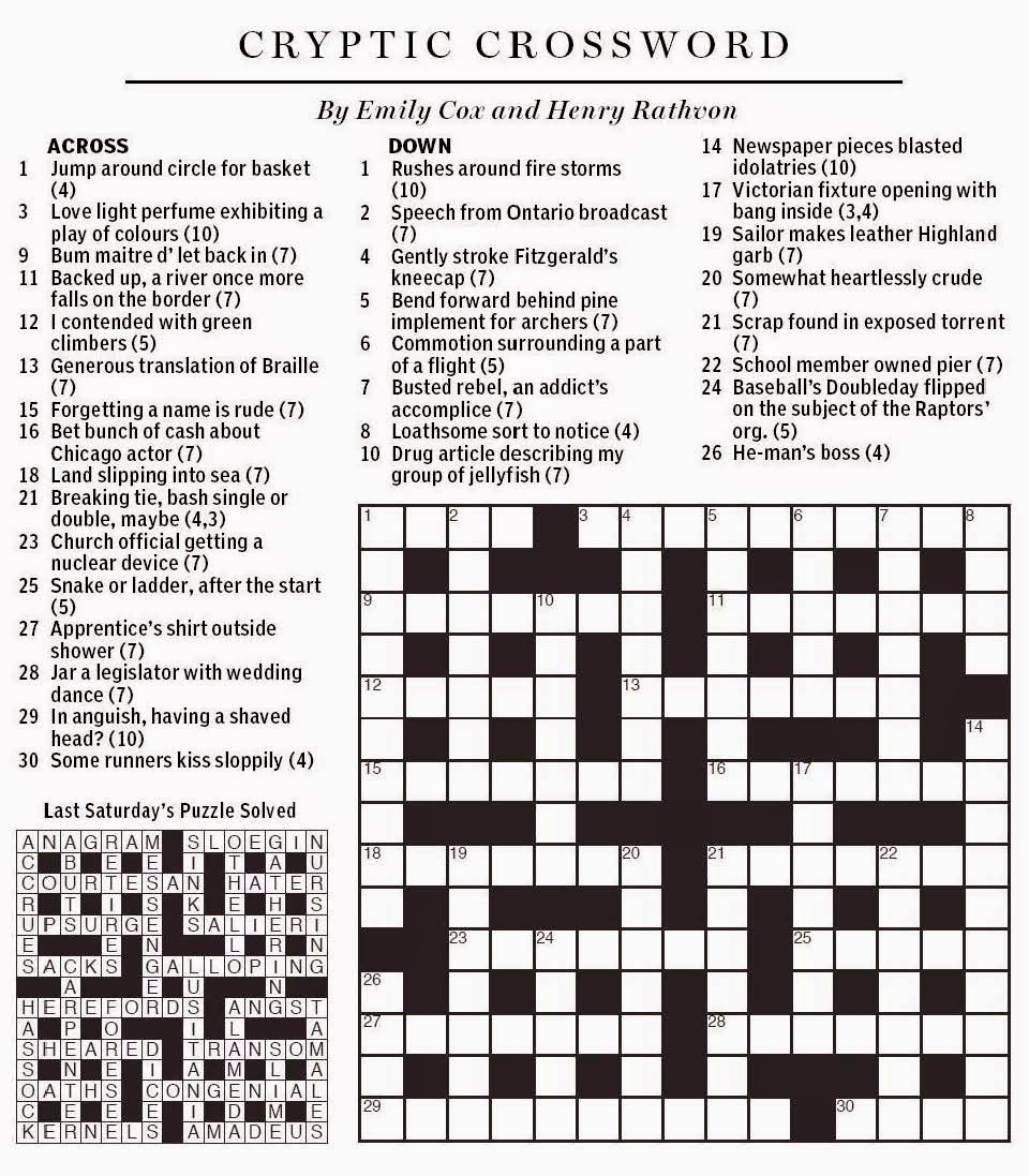 National Post Cryptic Crossword Forum November 2014