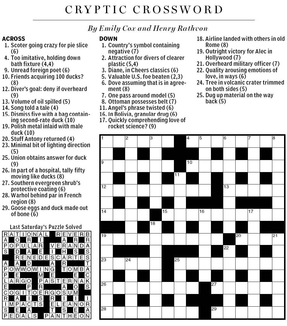 National Post Cryptic Crossword Forum Saturday February 19 2011 Divers Ducks