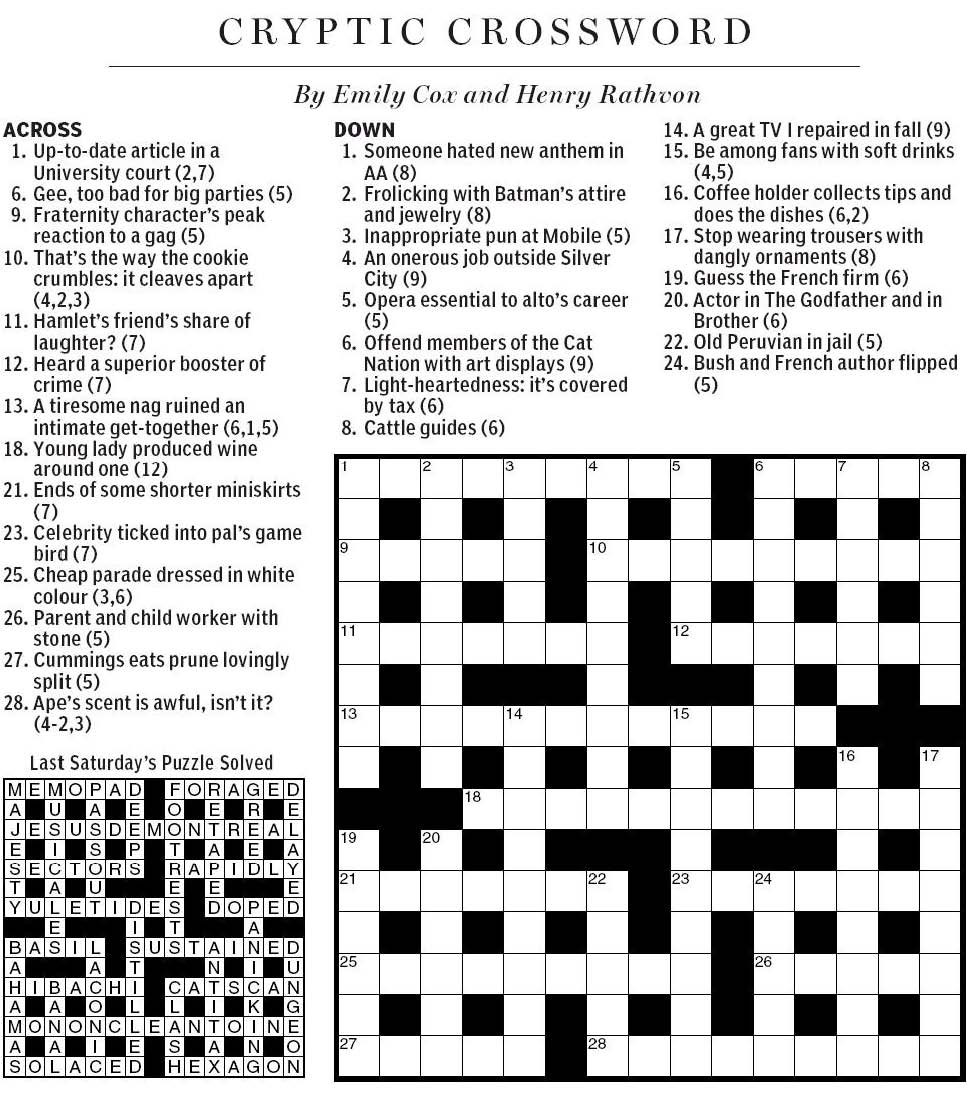 National Post Cryptic Crossword Forum Saturday October 22 2011 Parlez vous Fran ais 