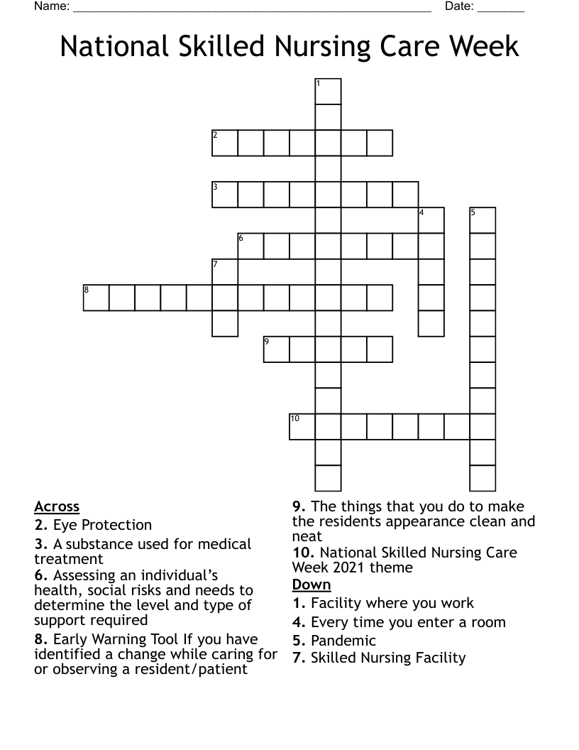 National Skilled Nursing Care Week Crossword WordMint