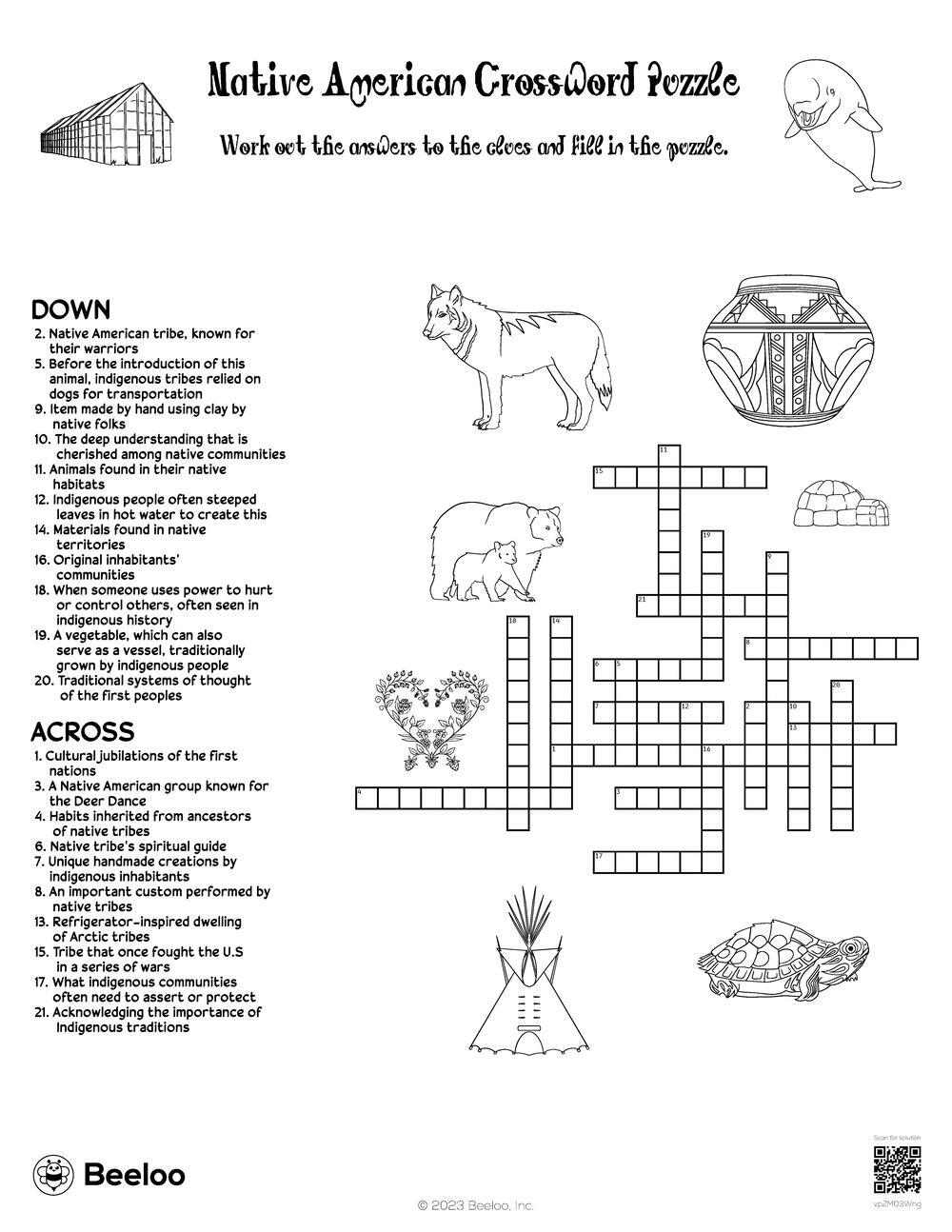 Native American Crossword Puzzle Beeloo Printable Crafts And Activities For Kids