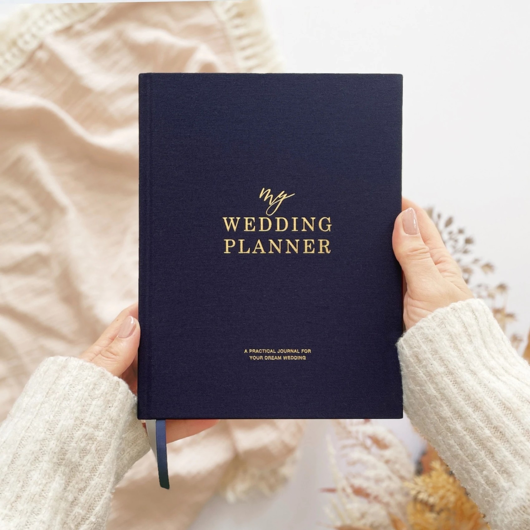 Navy Cotton Linen Wedding Planner Book With Gilded Edges