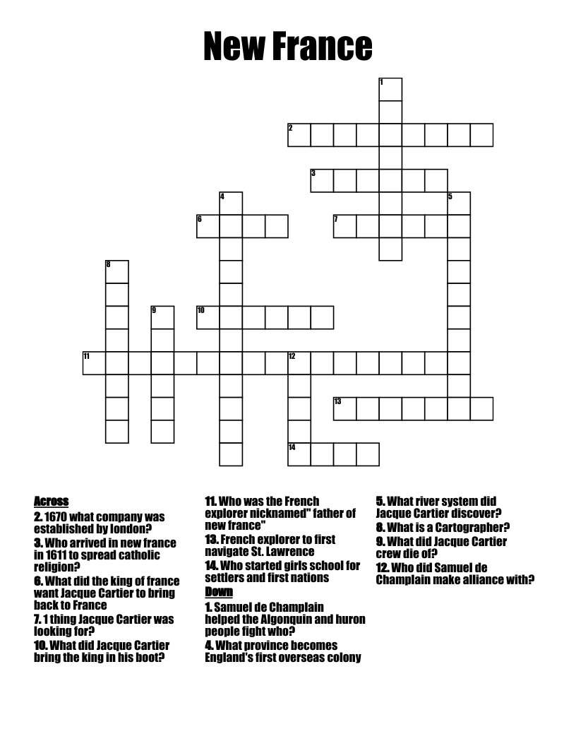 New France Crossword WordMint