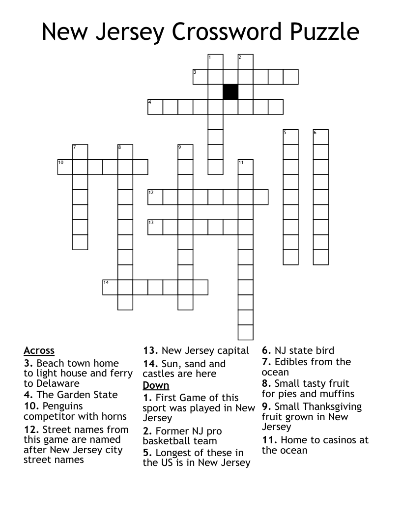 New Jersey Crossword Puzzle WordMint