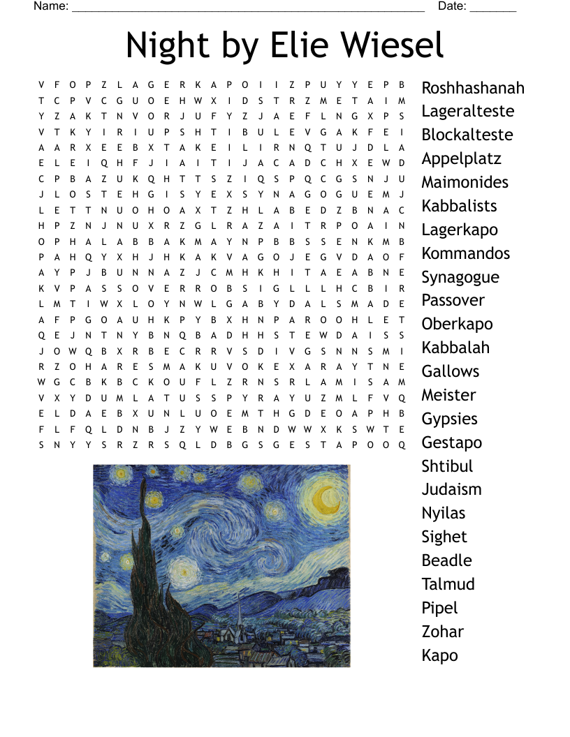 Night Elie Wiesel Crossword Puzzle WordMint Night Elie Wiesel Crossword Puzzle WordMint