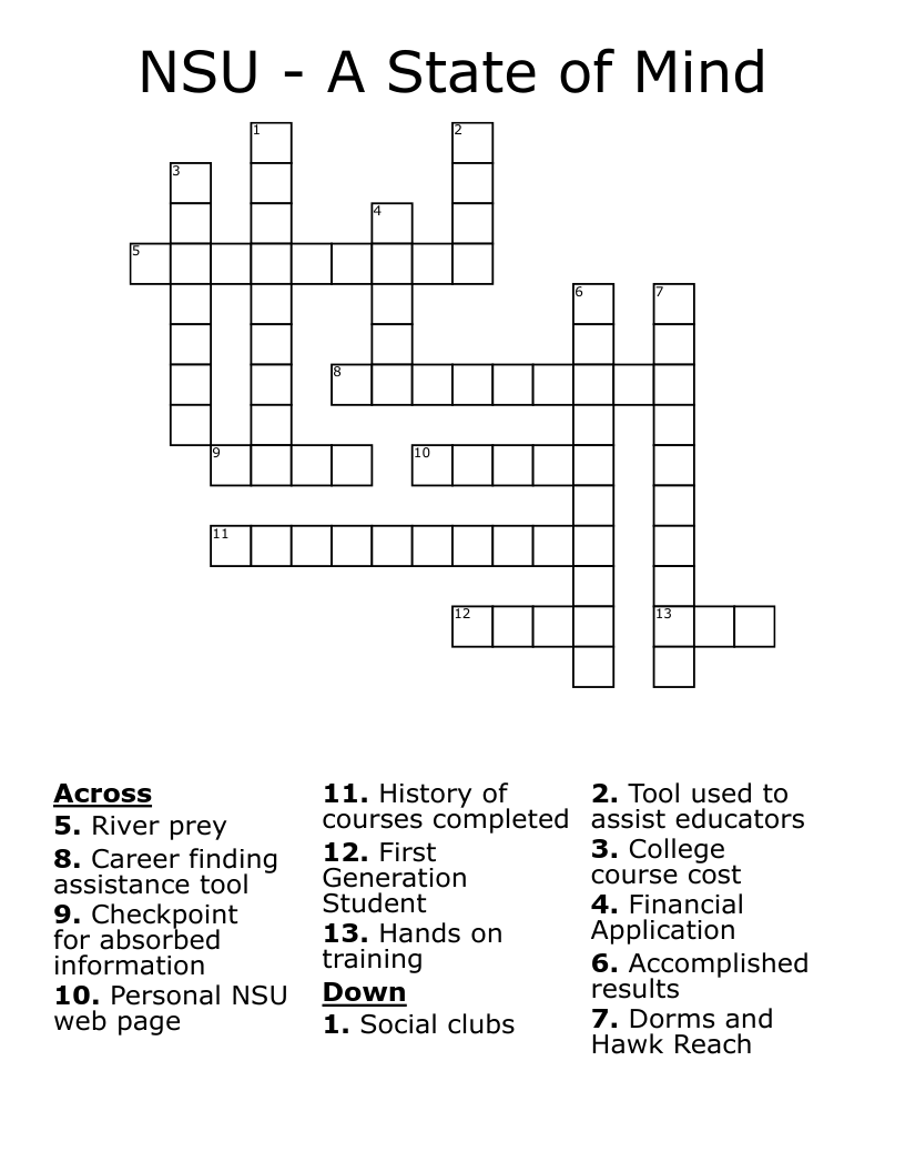 NSU A State Of Mind Crossword WordMint