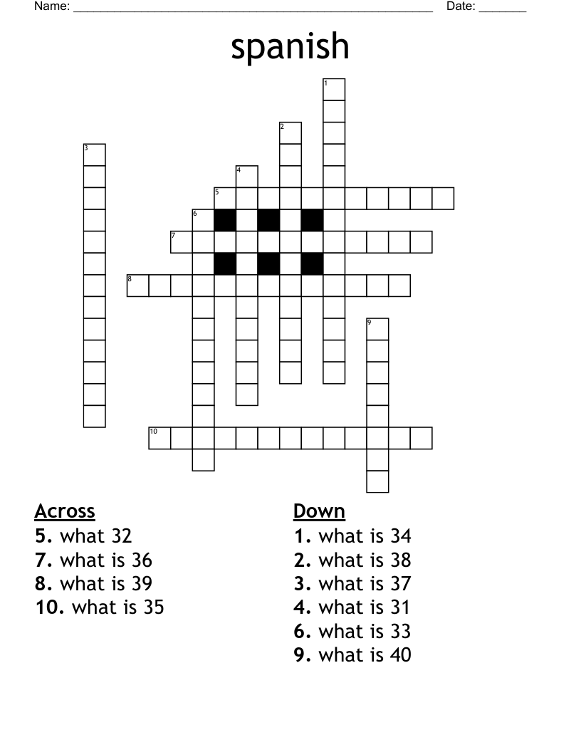 Numbers And Days Of The Week In Spanish Crossword WordMint Numbers And Days Of The Week In Spanish Crossword WordMint