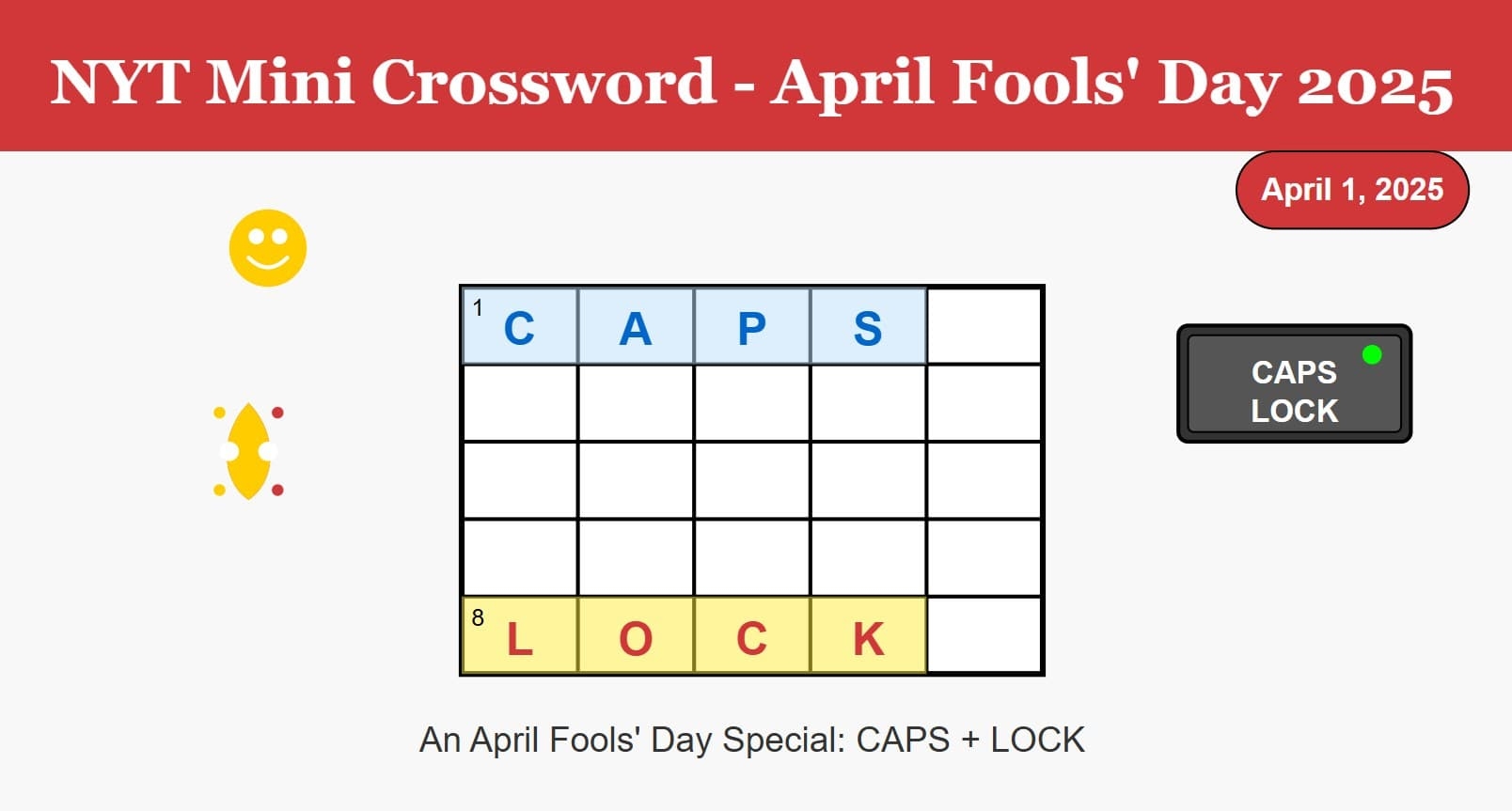 NYT Mini Crossword April 1 2025 The CAPS LOCK April Fools Puzzle Solved