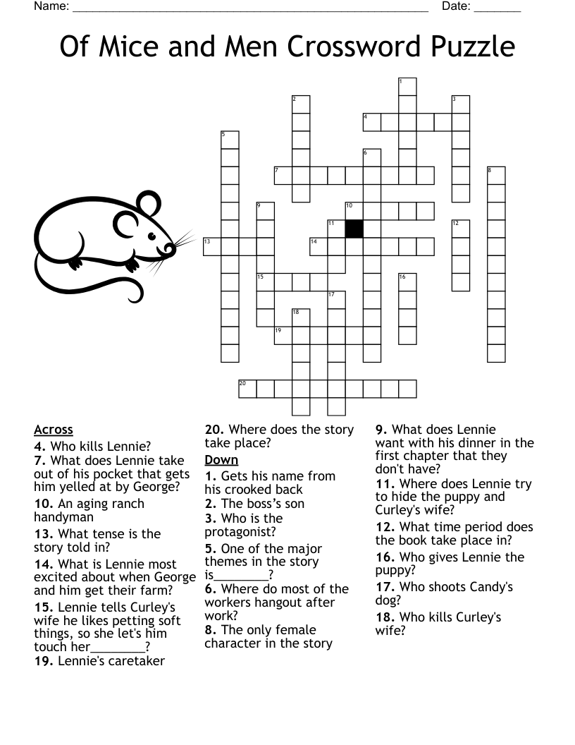 Of Mice And Men Crossword Puzzle WordMint