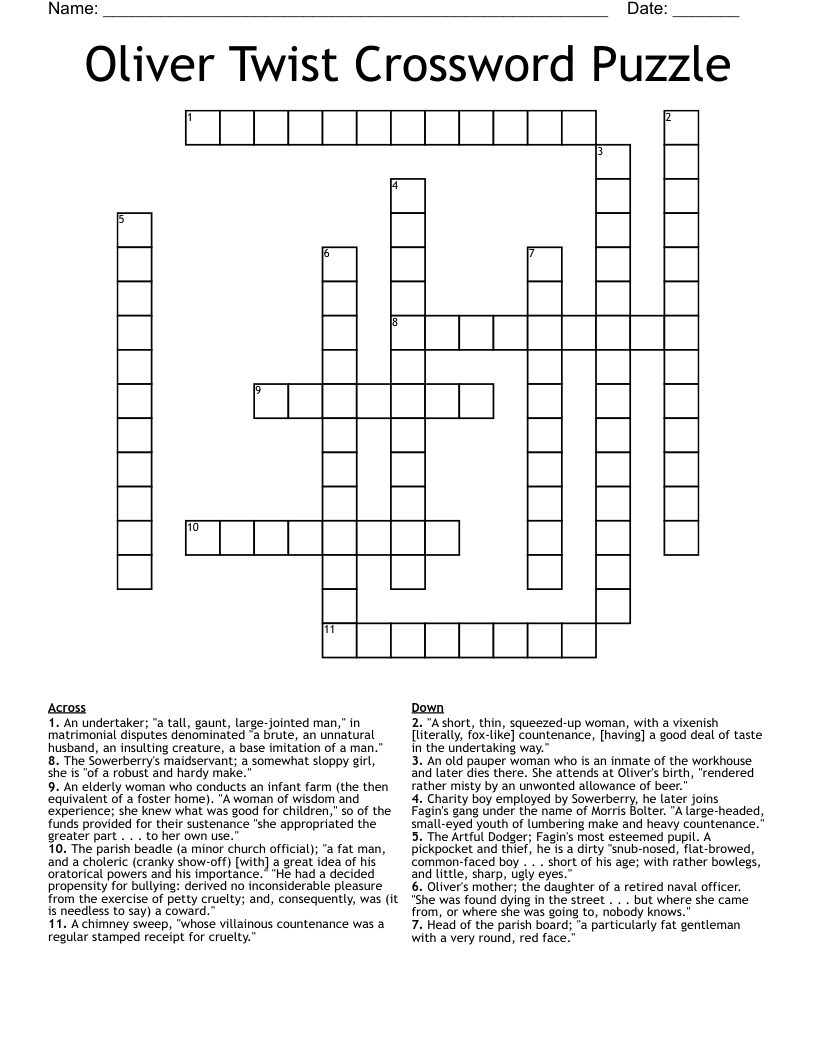 Oliver Twist Crossword Puzzle WordMint