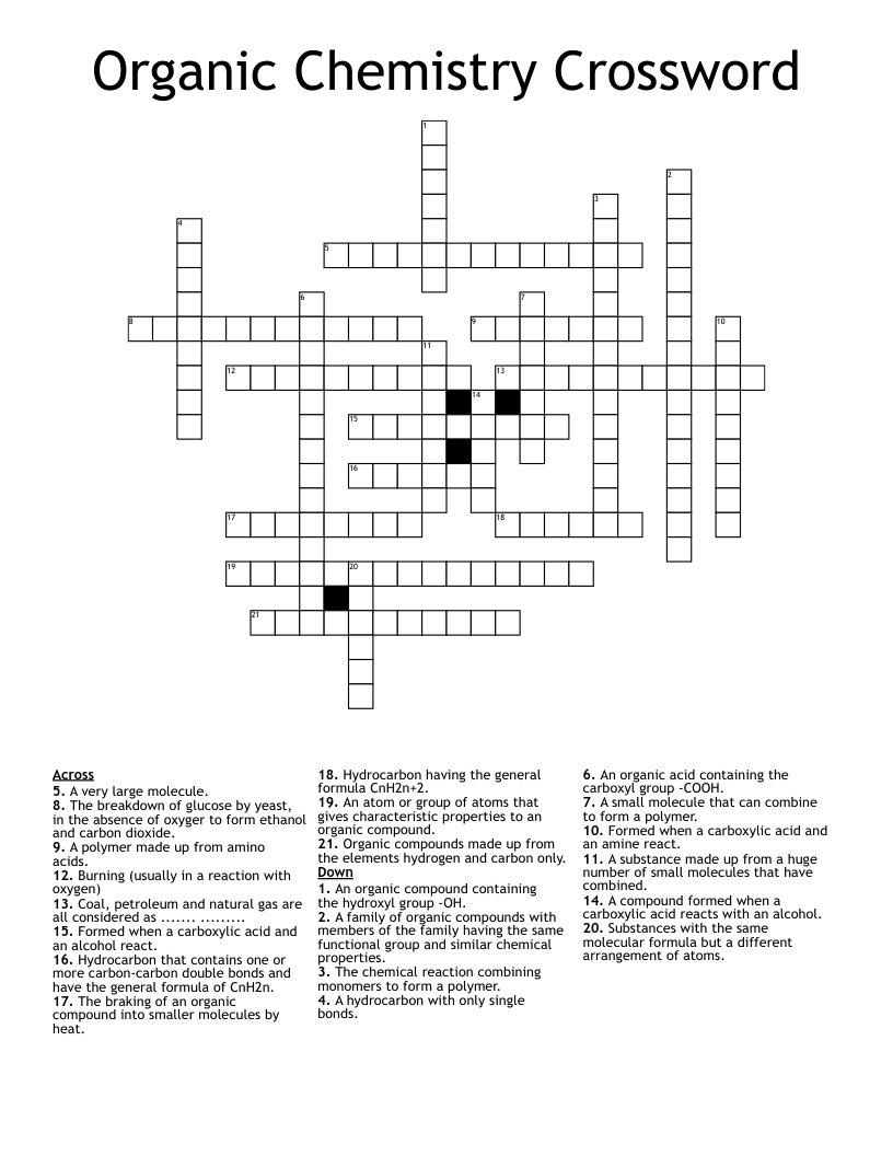 Organic Chemistry Crossword WordMint