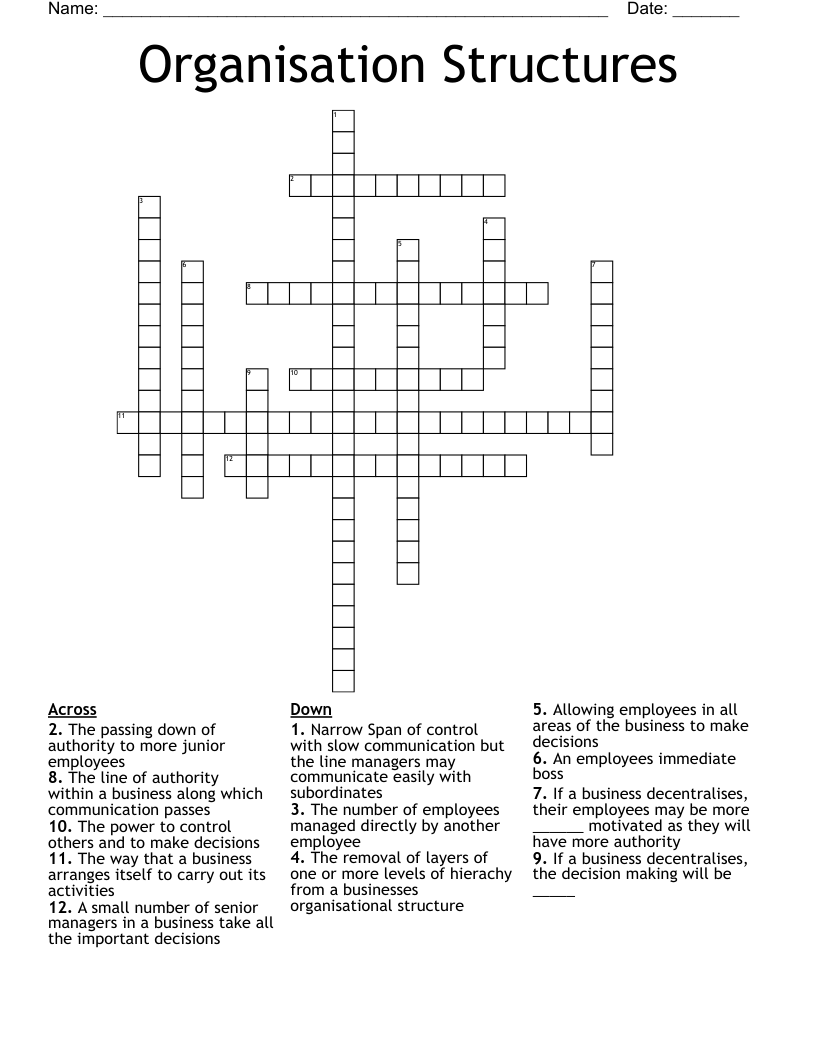 Organisation Structures Crossword WordMint