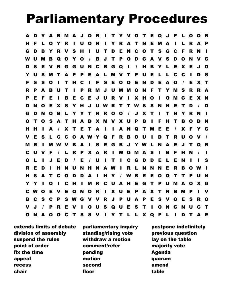 Parliamentary Procedures Word Search WordMint