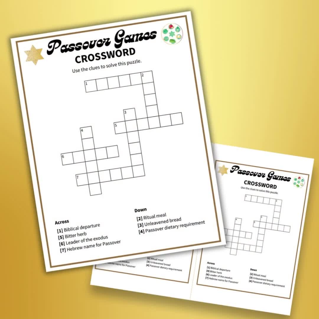 Passover Crossword Puzzle Passover Games Jewish Games Passover Holiday Passover Shabbat Family Game Night Crossword Puzzle Game Etsy UK