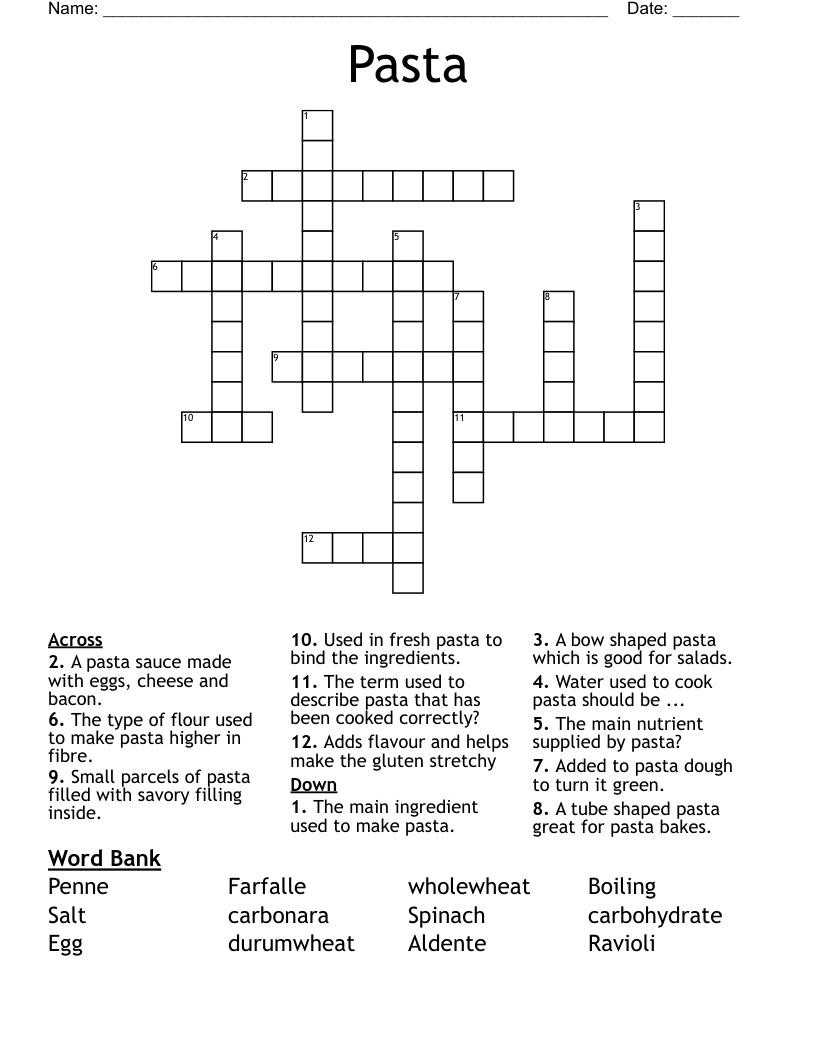 Pasta Crossword WordMint