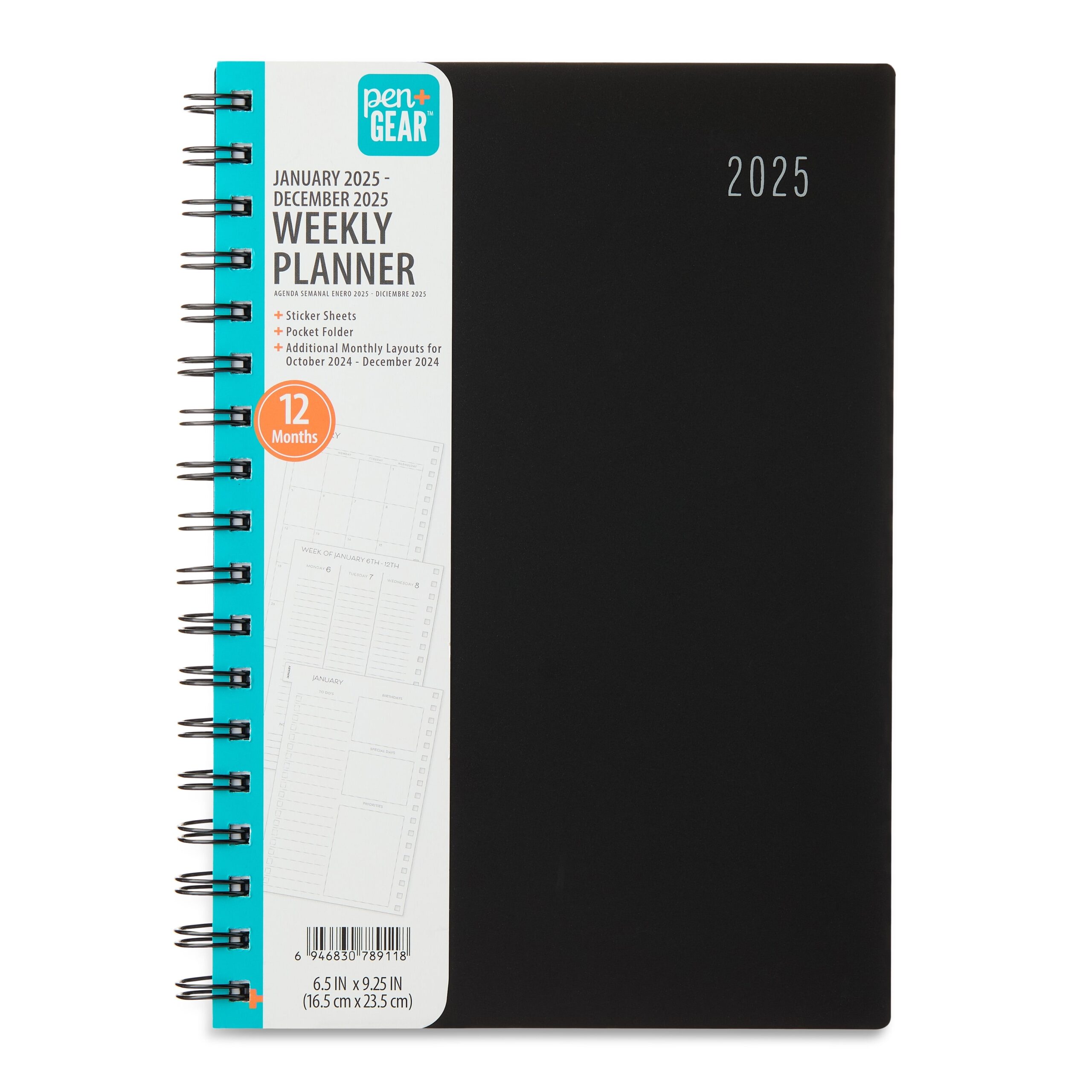 Pen Gear Monthly Weekly Planner 2025 Double Spiral Bound Black 6 5 X 9 25 Inches Walmart