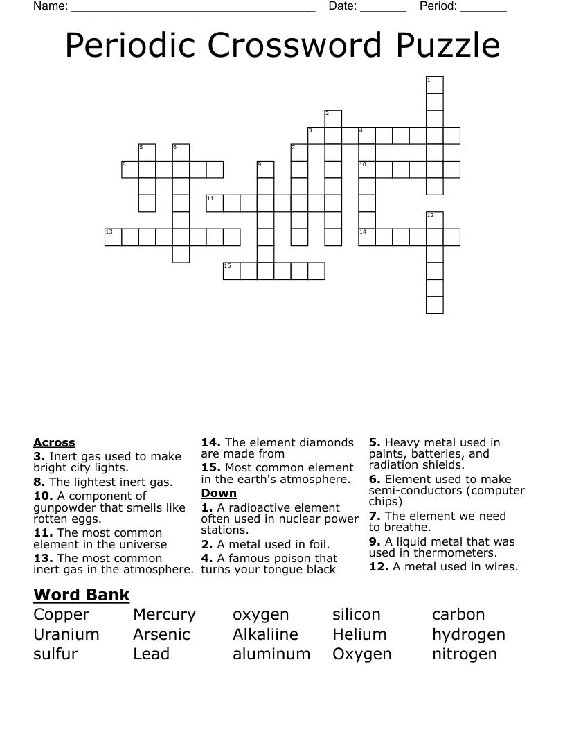 Periodic Crossword Puzzle WordMint Periodic Crossword Puzzle WordMint