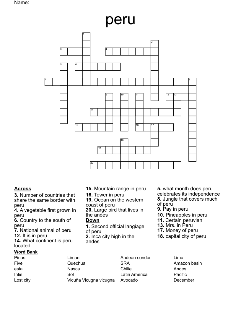 Peru Crossword WordMint