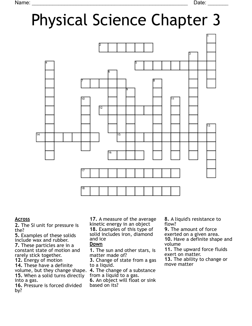 Physical Science Chapter 3 Crossword WordMint Physical Science Chapter 3 Crossword WordMint