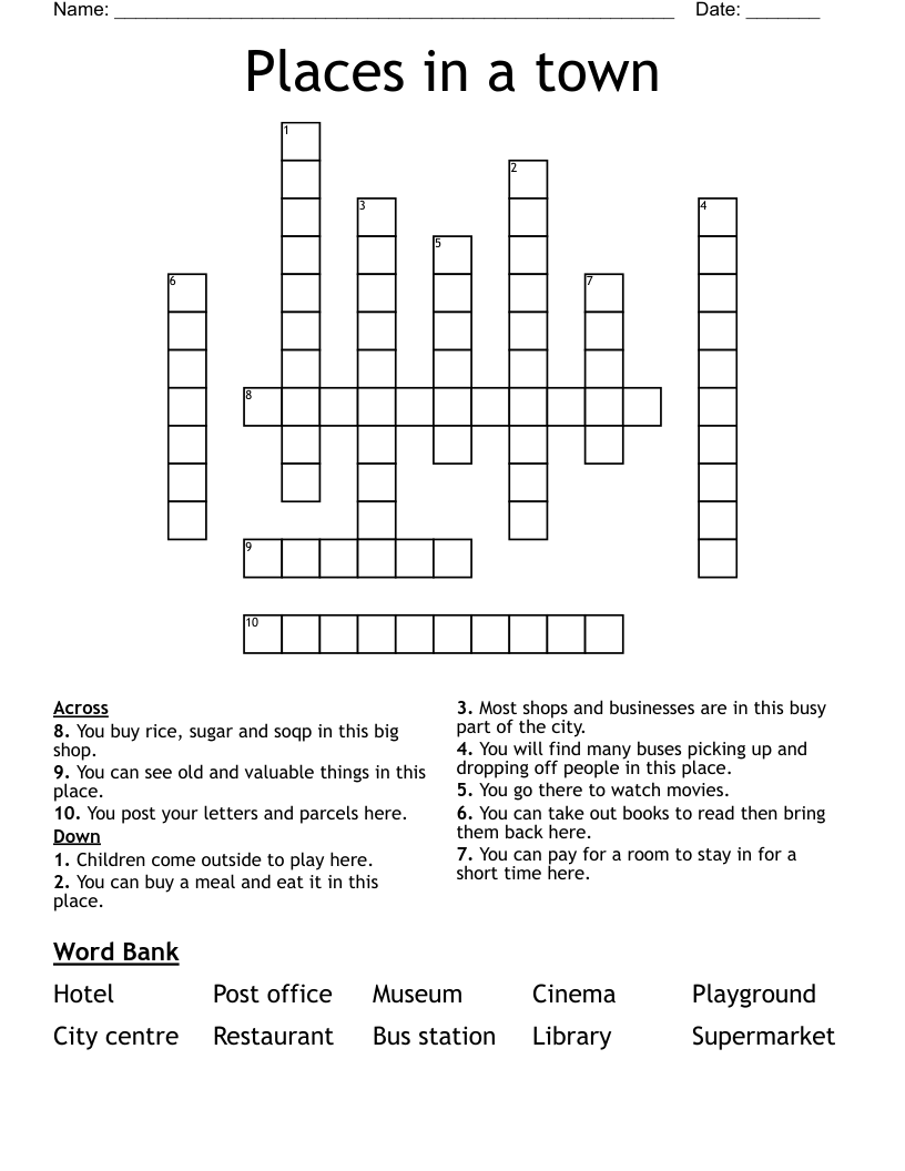 Places In A Town Crossword WordMint