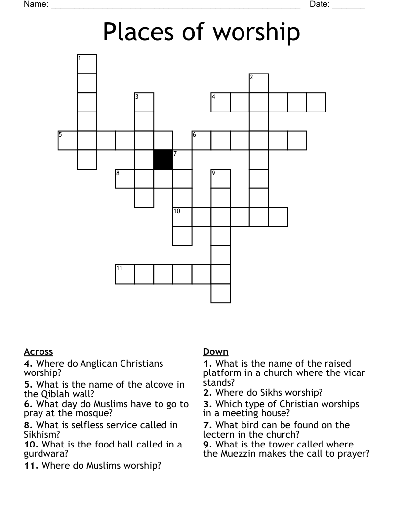 Places Of Worship Crossword WordMint
