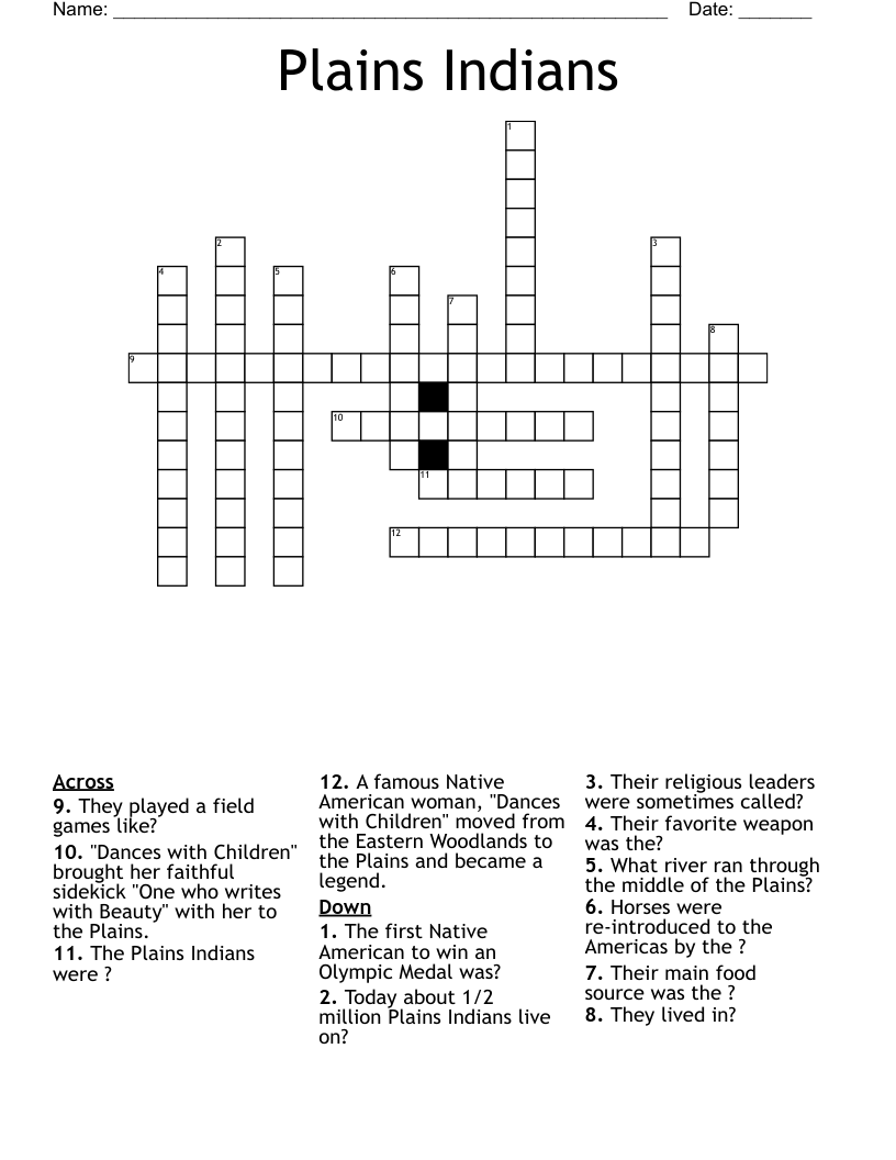 Plains Indians Crossword WordMint