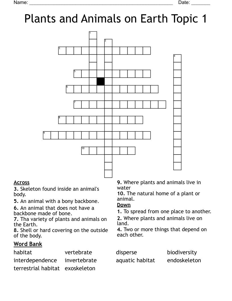 Plants And Animals On Earth Topic 1 Crossword WordMint Plants And Animals On Earth Topic 1 Crossword WordMint